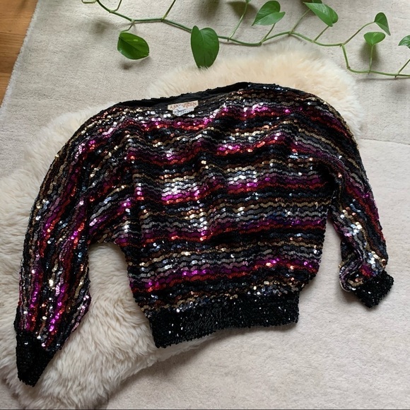Retro Ann Green Vintage Sequin Top Blouse